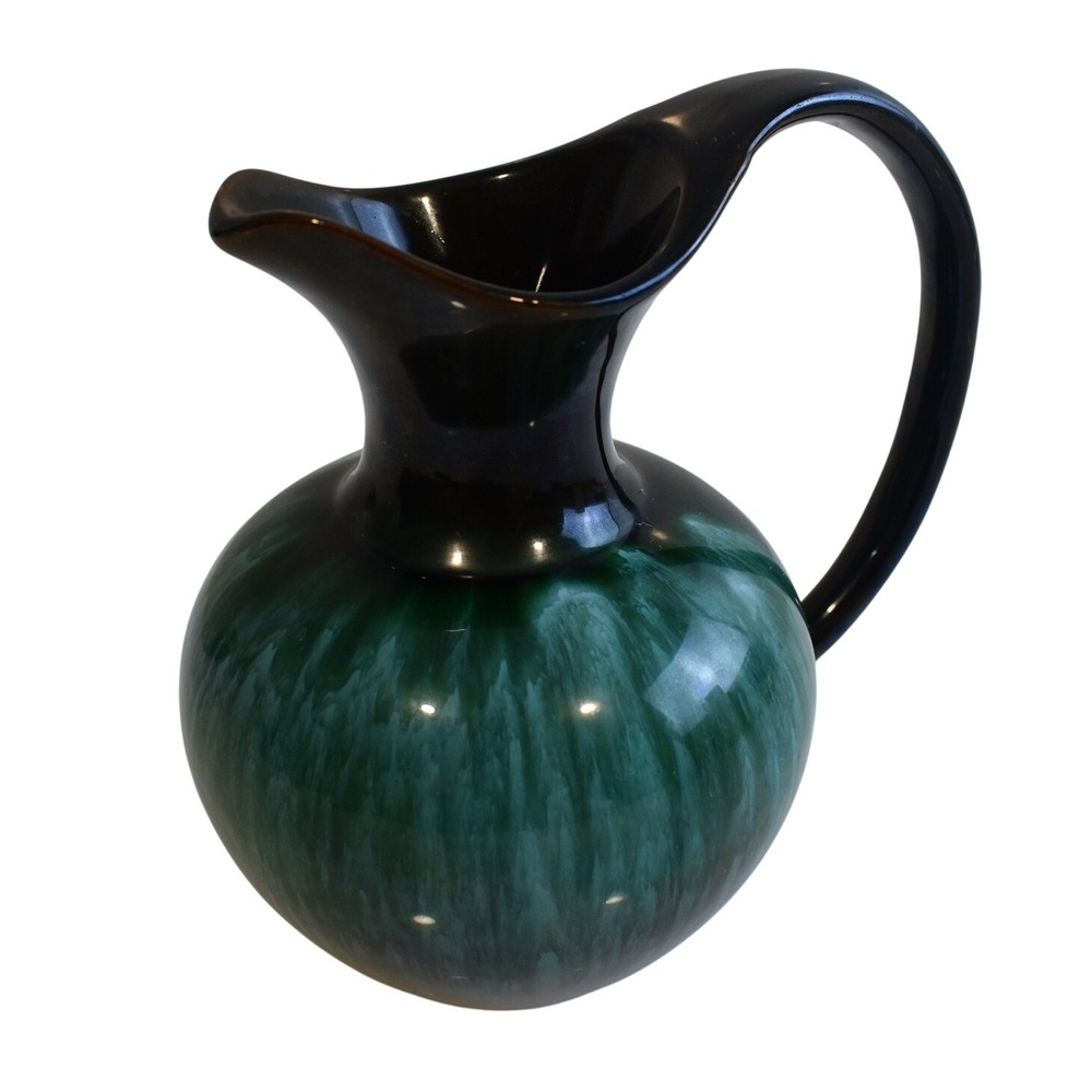 Blue Mountain Pottery Pitcher Small Green Black Drip Glaze Excellent Mid Century